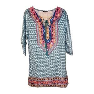 Feitong Women’s Boho 3/4 Sleeve V-Neck Tie Front Midi Dress Size S